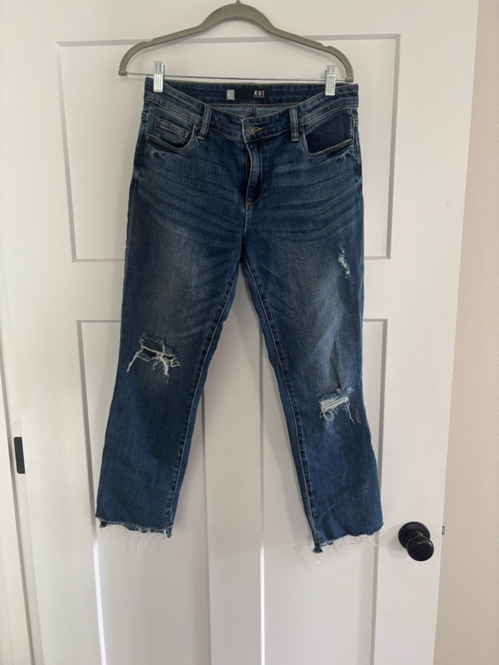 Kut from the Kloth Dark Blue Distressed Cropped Jeans